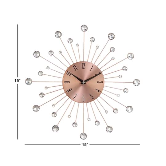 Copper Metal Glam Wall Clock, 15"
